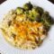 Chicken bacon ranch casserole with steamed broccoli.